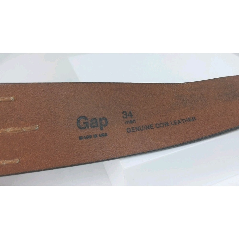 Gap Genuine Cow Leather Belt Mens Size 34x1.75" Brown Brass Buckle USA - Picture 4 of 5